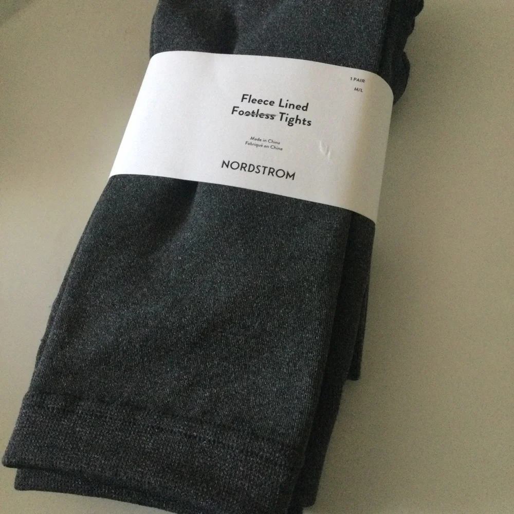NORDSTROM FLEECE LINED FOOTLESS TIGHTS CHARCOAL GRAY M/L NWT